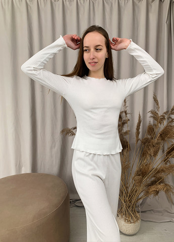 Молочна всесезон молочна бавовняна піжама (домашній костюм) лонгслив + брюки Catin