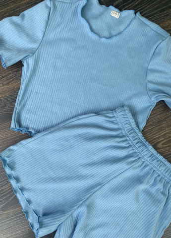 Блакитна всесезон блакитна бавовняна піжама (домашній костюм) топ + шорти Catin