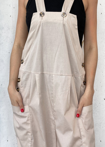 Жіночий літній комбінезон із широкими штанами QUARTETTO однотонний бежевий кежуал бавовна