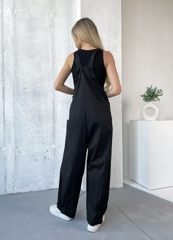 Жіночий літній комбінезон із широкими штанами QUARTETTO однотонний чорний кежуал бавовна