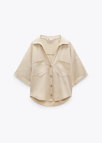 Песочная праздничный рубашка однотонная Zara