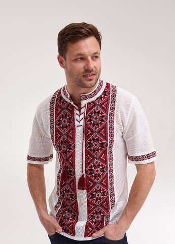В'язана чоловіча сорочка з коротким рукавом "Зорі" MEREZHKA белая кэжуал хлопок