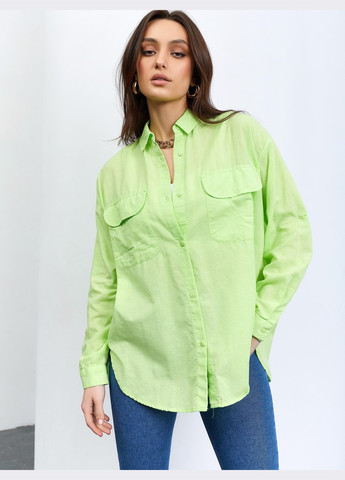 бавовняна оверсайз сорочка зеленого кольору Dressa (259299762)