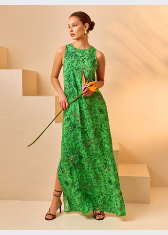 Зелена принтована сукня-максі зі штапеля з розрізами з боків зелена Dressa