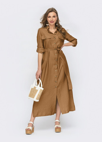 Коричнева коричневе плаття-сорочка з ґудзиками Dressa