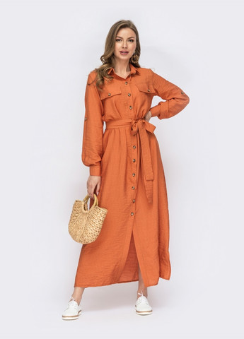 Оранжевое оранжевое платье-рубашка с пуговицами Dressa