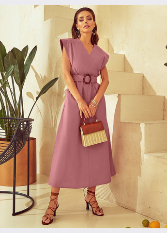 Розовое розовое платье из льна с расклешенной юбкой Dressa