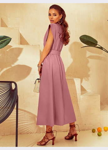 Розовое розовое платье из льна с расклешенной юбкой Dressa