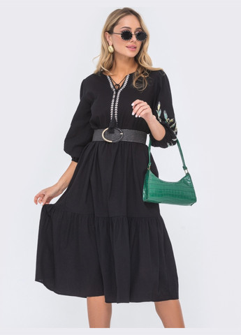 Чорна чорна сукня з вишивкою відрізна по талії Dressa