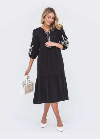 Чорна чорна сукня з вишивкою відрізна по талії Dressa