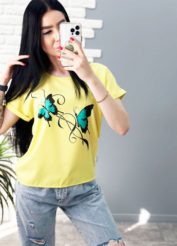 Желтая летняя женская блузка-футболка Fashion Girl Arial
