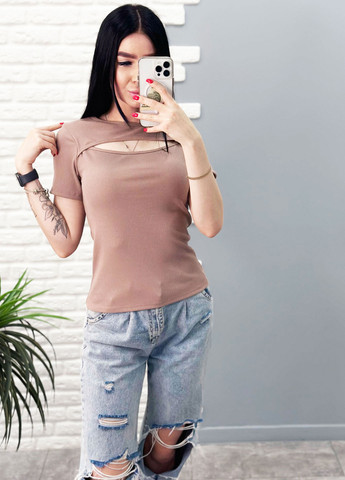 Кофейная летняя футболка с вырезом Fashion Girl Bianka