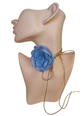 Чокер на шею цветок с розой на шнурке нежно-голубого цвета, украшение на шею шифоновая роза Ksenija Vitali (259318162)