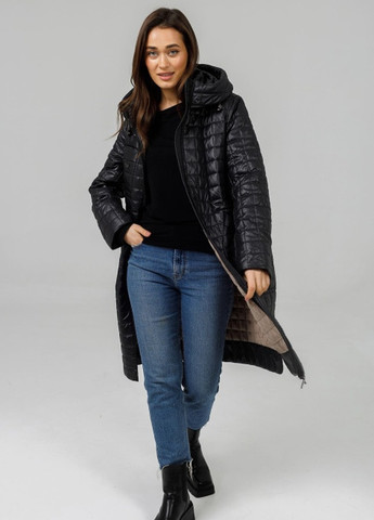 Черная демисезонная женское пальто на флисе f 46-48 черный Lora