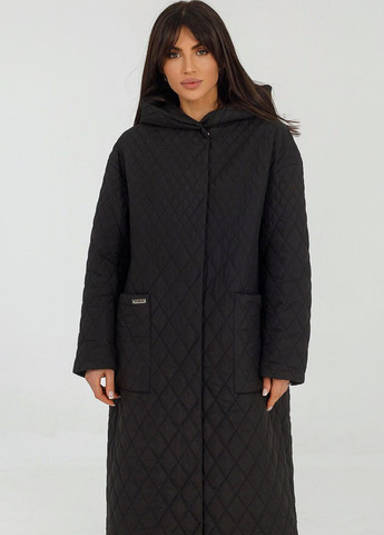 Чорна демісезонна стьобане пальто long l-4xl чорний Snow Owl