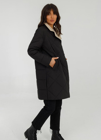 Чорна демісезонна пальто кокон synda l-4xl чорний Snow Owl