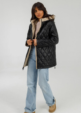 Темно-синяя демисезонная двухсторонняя куртка-парка батал 48р бежевый; черный Lora