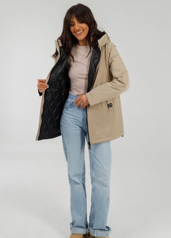 Темно-синяя демисезонная двухсторонняя куртка-парка батал 48р бежевый; черный Lora