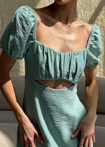 Оливкова повсякденний коротка міні сукня з льону Jadone Fashion однотонна