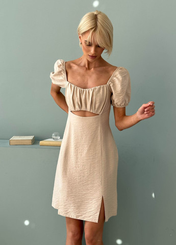Бежева повсякденний коротка міні сукня з льону Jadone Fashion однотонна