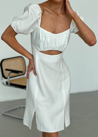 Белое повседневный короткое мини платье из льна Jadone Fashion однотонное