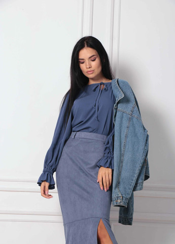 Темно-голубая кэжуал однотонная юбка Ри Мари