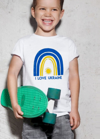 Белая демисезонная футболка детская патриотическая белая "i love ukraine" Young&Free
