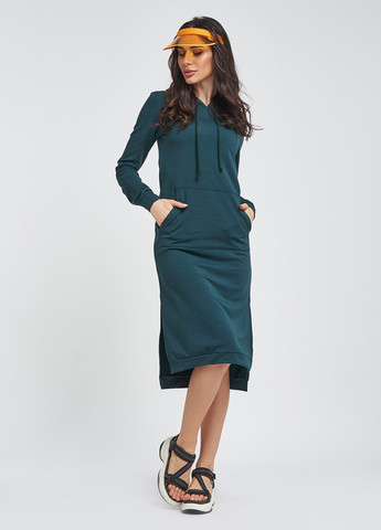 Зеленое повседневный платье женское платье-худи ISSA PLUS однотонное