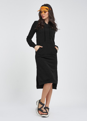 Чорна повсякденний сукня жіноча сукня-худі ISSA PLUS однотонна