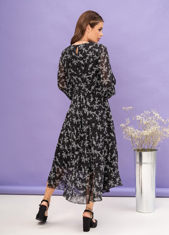 Чорна повсякденний сукня жіноча кльош ISSA PLUS з квітковим принтом