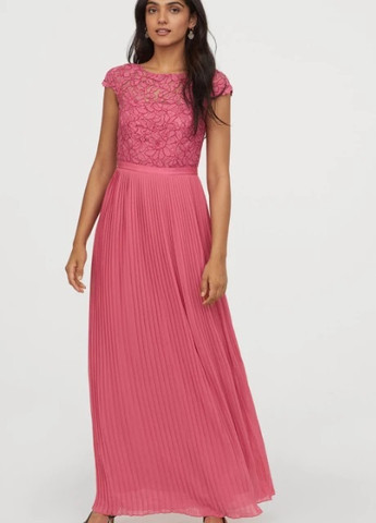 Розовое вечернее платье с кружевом H&M однотонное