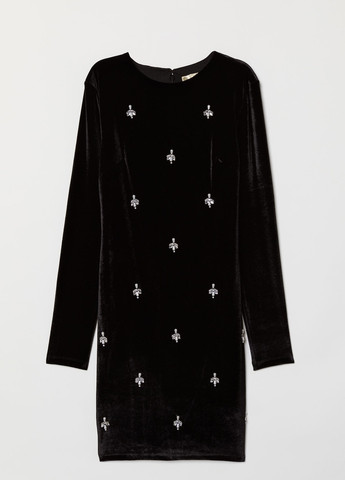 Черное вечернее платье велюр H&M однотонное