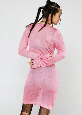 Розовое кэжуал трикотажное прозрачное мини-платье Nasty Gal однотонное