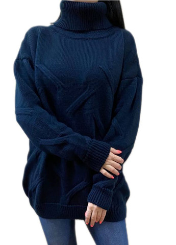 Темно-синий зимний удлиненный свитер Berta Lucci