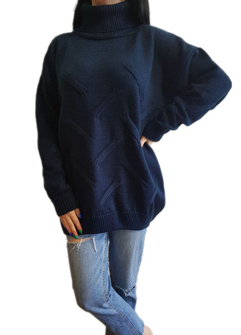 Темно-синій зимовий подовжений светр Berta Lucci