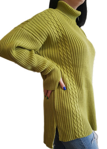 Лаймовый демисезонный свитер с разрезами Berta Lucci