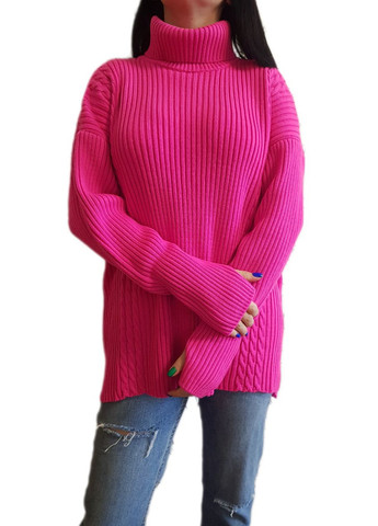 Фуксиновий (колору Фукія) демісезонний светр з подовженою спинкою Berta Lucci