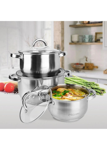 Набор кастрюль MR-2120-6L 6 предметов серебряные нержавеющая сталь Maestro (259447826)