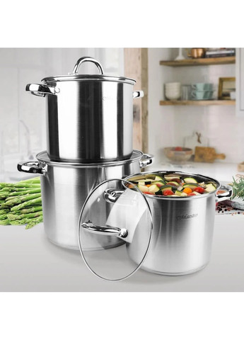 Набор кастрюль MR-2023 6 предметов серебряные нержавеющая сталь Maestro (259447802)