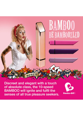 Мощный минивибратор Rocks Off Bamboo Rose Gold, 10 режимов работы, водонепроницаемый Rocks-Off (259450140)