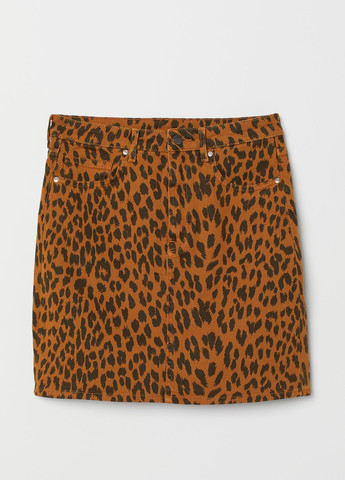 Светло-коричневая джинсовая леопардовая юбка H&M