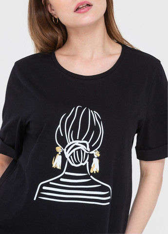 Чорна літня футболка жіноча з коротким рукавом Роза