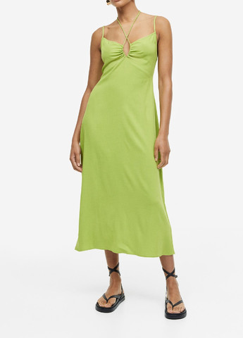 Оливковое кэжуал платье H&M однотонное