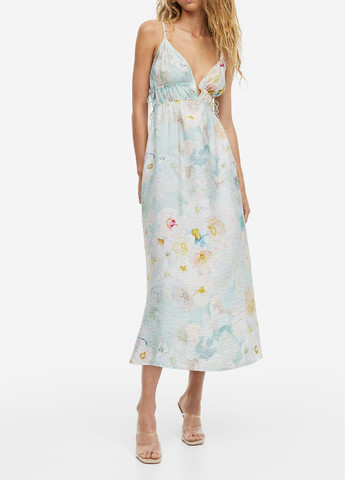 Комбинированное деловое платье H&M с цветочным принтом
