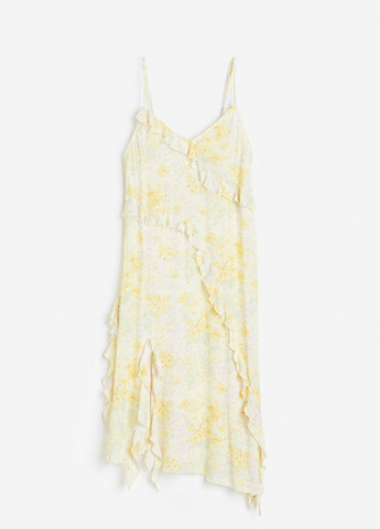 Желтое коктейльное платье H&M с цветочным принтом