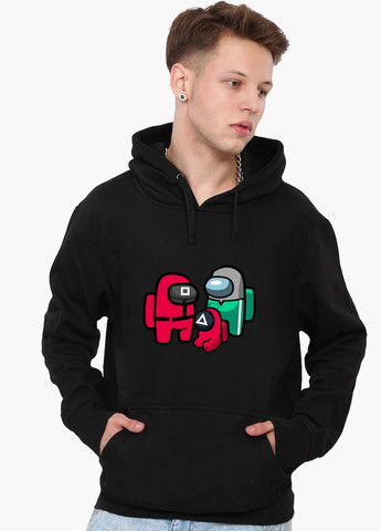 Худі чоловічий Амонг Ас та Гра в кальмара (Among Us and Squid Game) (9225-3380) Чорний MobiPrint (259519756)