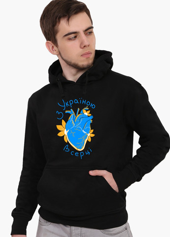 Худі чоловічий З Україною в серці (9225-3668) Чорний MobiPrint (259519904)