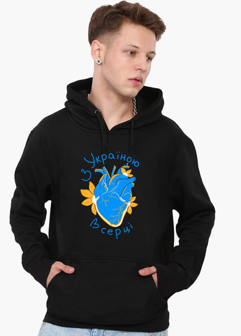 Худі чоловічий З Україною в серці (9225-3668) Чорний MobiPrint (259519904)