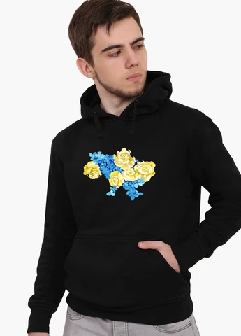 Худі чоловічий Квітуча Україна (9225-3699) Чорний MobiPrint (259519764)