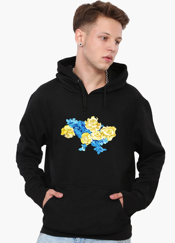 Худі чоловічий Квітуча Україна (9225-3699) Чорний MobiPrint (259519764)